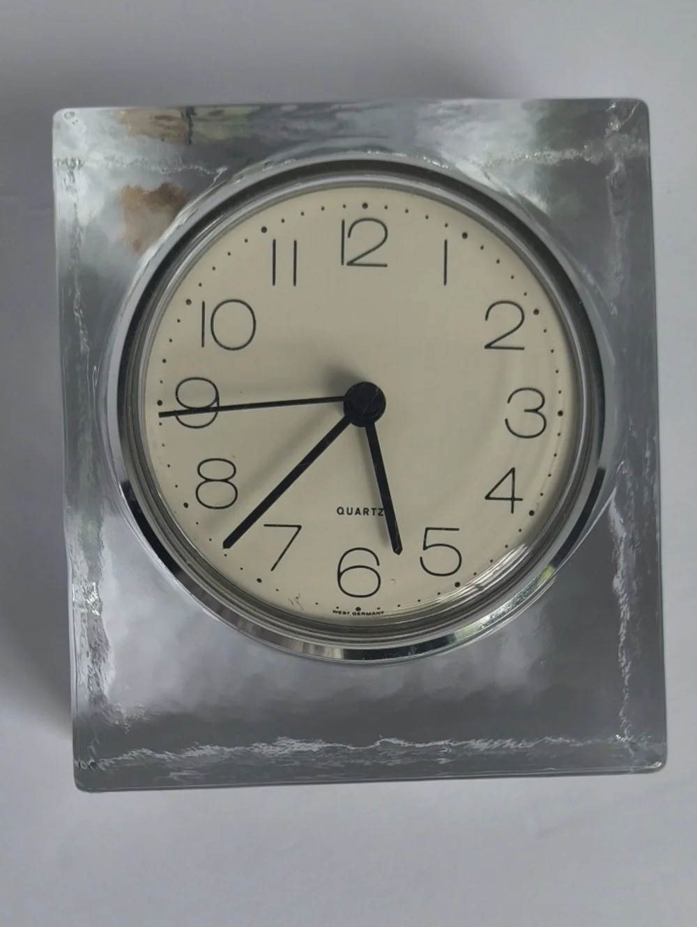 Vtg German Glass Ice Cube Quartz Clock Vintage